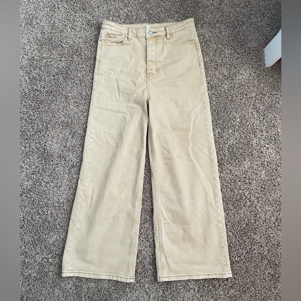 ANNIEWEAR LIGHT tan cargo flares- HIGH WASTED MOM JEANS